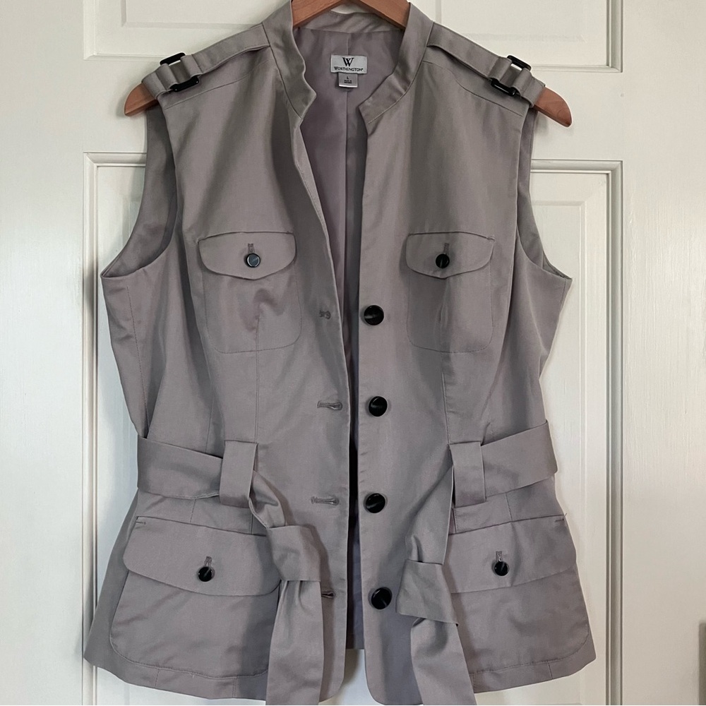 Worthington Cotton Vest Utility Style Design with Tie at Waist Large - Picture 2 of 11